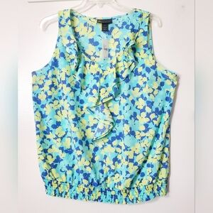 NWT Lane Bryant Women's Top Plus Size 24 Sleeveless Floral Blouse Ruffle Front
